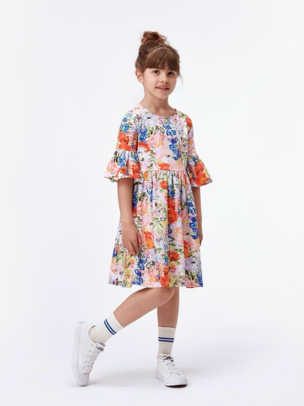 Molo Floral Ruffle-Sleeve Kids Dress - Multi